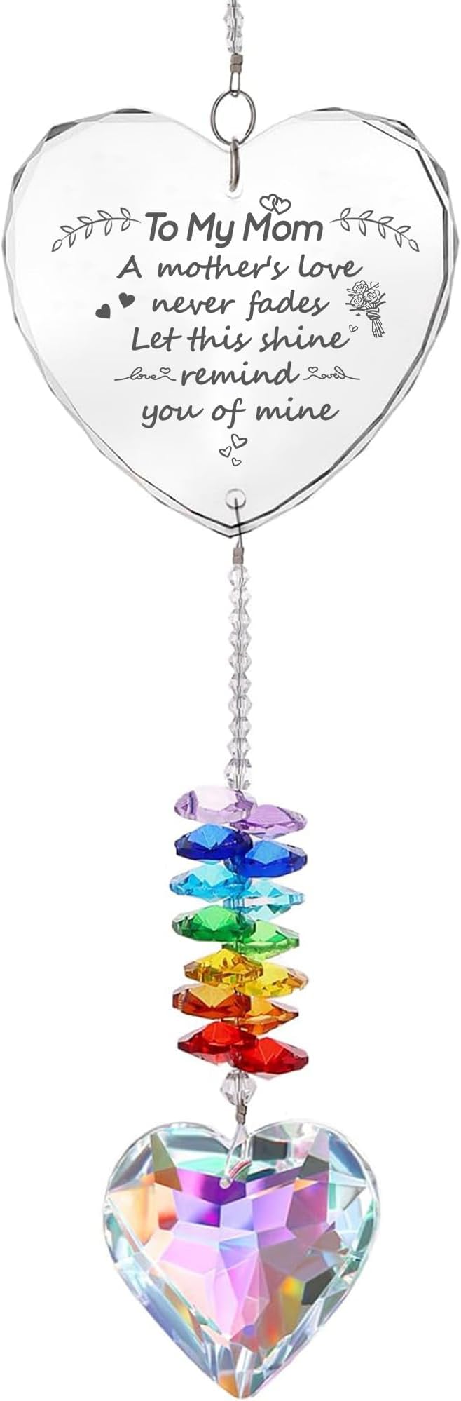 Crystal Heart Suncatcher Gifts for Mom, Window Garden Hanging Crystal Prism Sun Catcher Rainbow Maker, Best Mom Birthday Gift from Daughter Son Kids