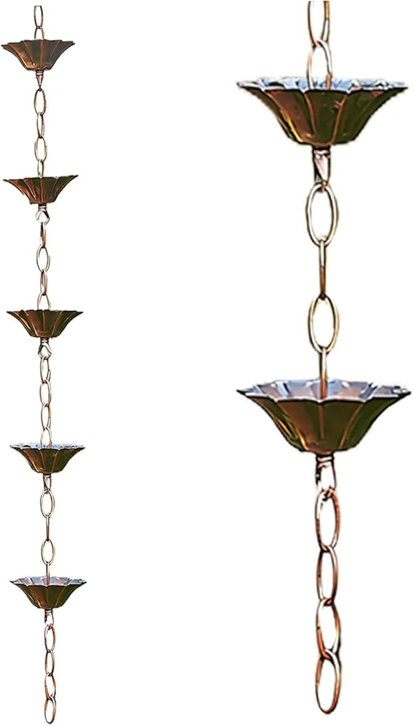 Rain Chain Copper Imitation Rain Chains for Gutters 3.3ft with 5 Cups Japanese Style Decorative Downspout Alternative Easy to Install Style 1