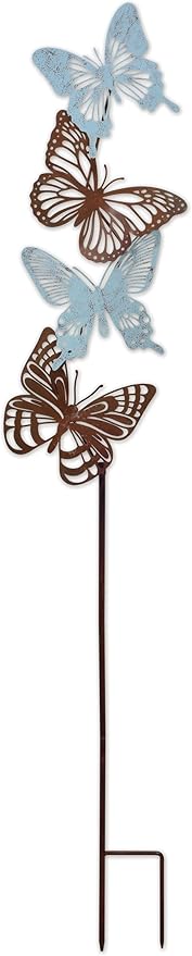 Sunset Vista Designs Outdoor Décor - Butterfly Roost Metal Yard Art Garden Stake, 47" Tall, Rustic & Blue