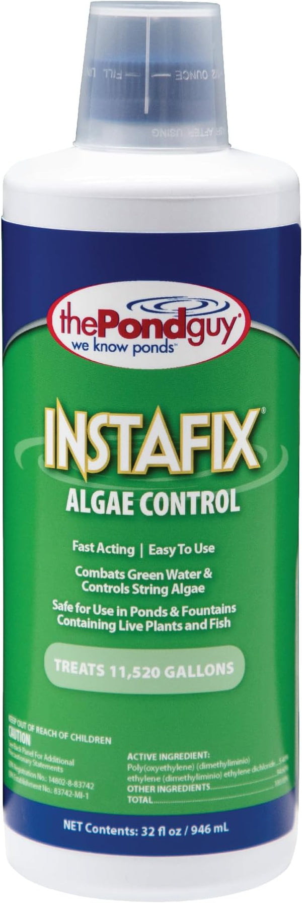 The Pond Guy InstaFix Algae Control, Outdoor Water Garden, Fountain & Birdbath Algae Solution, EPA Registered Liquid Algaecide, Control Green Water & String Algae, Bird, Fish & Pet Safe, 32 Ounces
