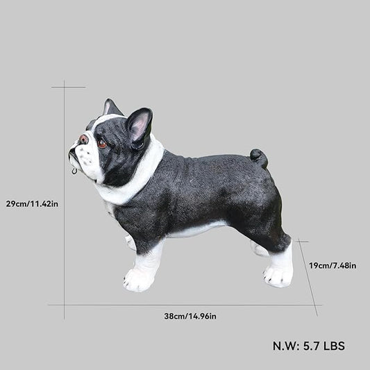 Playful Standing French Bulldog Sculpture with Solar Lantern & Double-Sided 'On Patrol' and 'Welcome' Signposts – Whimsical Resin Statue for Garden, Yard, and Patio