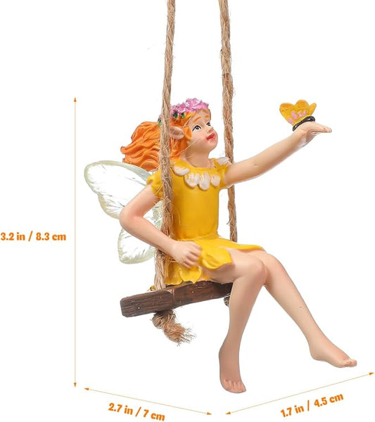 HANABASS Flower Fairy Swing Statue Outdoor Garden Sculpture Creative Hanging Fairy Figurine for Patio and Landscape Resin Crafts Swing Statue for Lawn Yard Patio Windowsill Garden Gifts