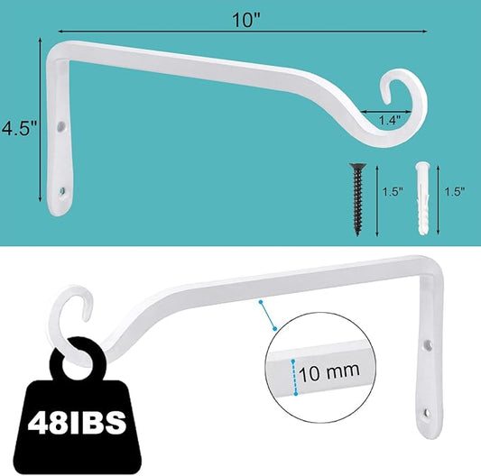 LOOGI Hanging Plant Bracket, Wall Hook Plant Hanger 10 Inch Decorative Hooks for Indoor Planter Lantern, Outdoor Bird Feeder Wind Chime, 2 Pack White