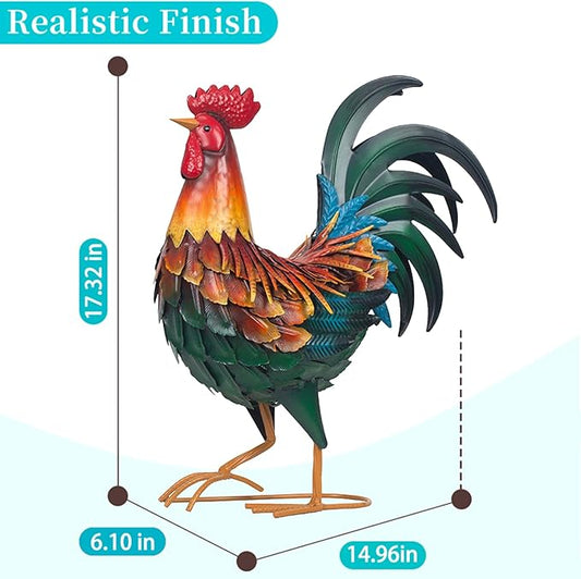 Ratuor Metal Rooster Decor Garden Statue,Chicken Yard Art Decoration Outdoor Sculpture for Backyard Patio Kitchen Lawn Ornaments,Birthday Housewarming Gifts for Women Mom