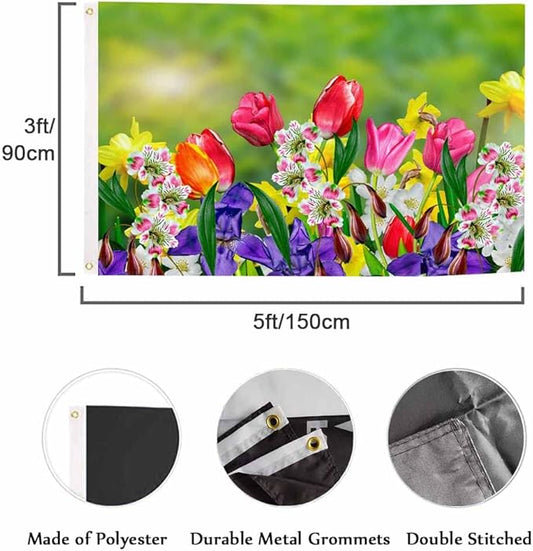 Swono Daffodils Tulips 3x5 Flag Red Purple Spring Flowers Bud Bloom Park Garden Flag Outdoor Flag Garden Yard Outdoor Outside Decorative Flag