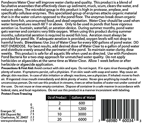 Pond Worx Water Clear - Concentrated Formulation Improves Water Clarity and Quality, Helps Clear Cloudy Water, Safe for Fish, Pets, and Plants - 1 Quart (32ounces)