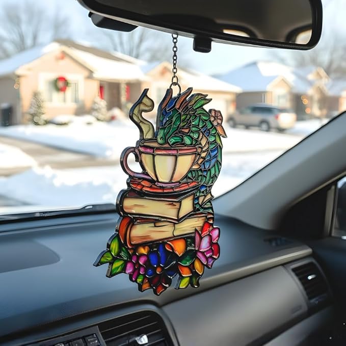 Book Dragon Handmade Artisan Resin Sun Catcher, Book Suncatchers for Window Hanging, Bookish Gifts for Readers Book Lovers Bookworm, Gift for Mother's Day, Women, Mom, Wife, Grandma
