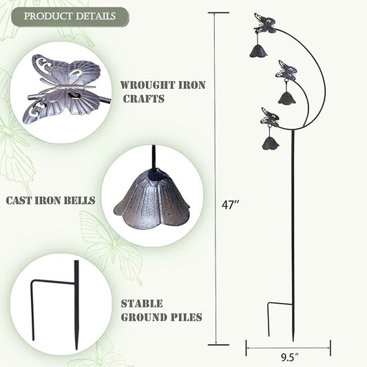 Gardens Metal Butterfly with Bells for Outside Yard Art,Decorative Garden Stakes