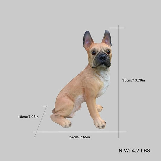 Elegant French Bulldog Dog Sculpture with Solar Lantern & Double-Sided 'On Patrol' & 'Welcome' Signposts – Premium Resin Statue for Outdoor Garden, Patio, Yard Decoration