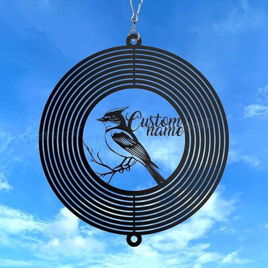 Personalized Bluebird Metal Wind Spinner, Custom Hanging Decoration for Outdoor Spaces, Kinetic Garden Ornament, Joyful Gift (Bluebird Garden Wind Spinner)