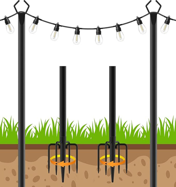 LETIANPAI 10Ft String Light Poles 2 Pack,Light Poles for Outside Lights,Outdoor with Fence Brackets Hanging Lights,Metal Stand Deck Patio Backyard