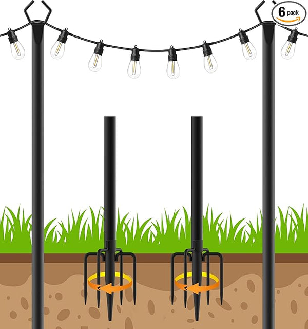 AHRLHR 2 Pack String Light Poles, Outdoor String Light Pole 10ft Forked Metal Light Pole with Adjustable Outdoor Light Stand, Deck, Backyard, Garden, Wedding, Rustproof and Sturdy with Hooks