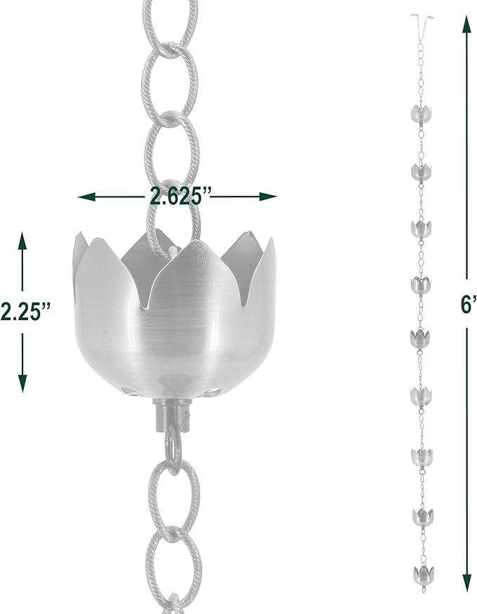 Arcadia Garden Products RC04 Rain Chain, Bronze Metal with Brushed Copper-Lotus Blossom