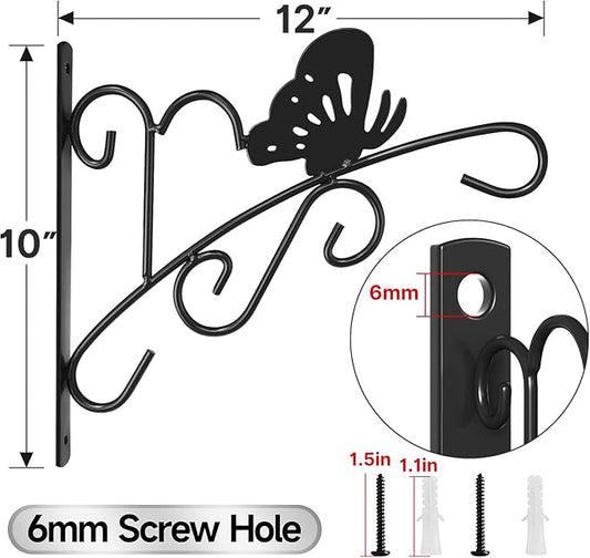 AMAGABELI GARDEN & HOME 4 Pack Hanging Plant Brackets Outdoor 11 inch Metal Fence Wall Plant Hanger Hooks for Hanging Flower Baskets Bird Feeders Lanterns Wind Chimes Rust-Resistant Black