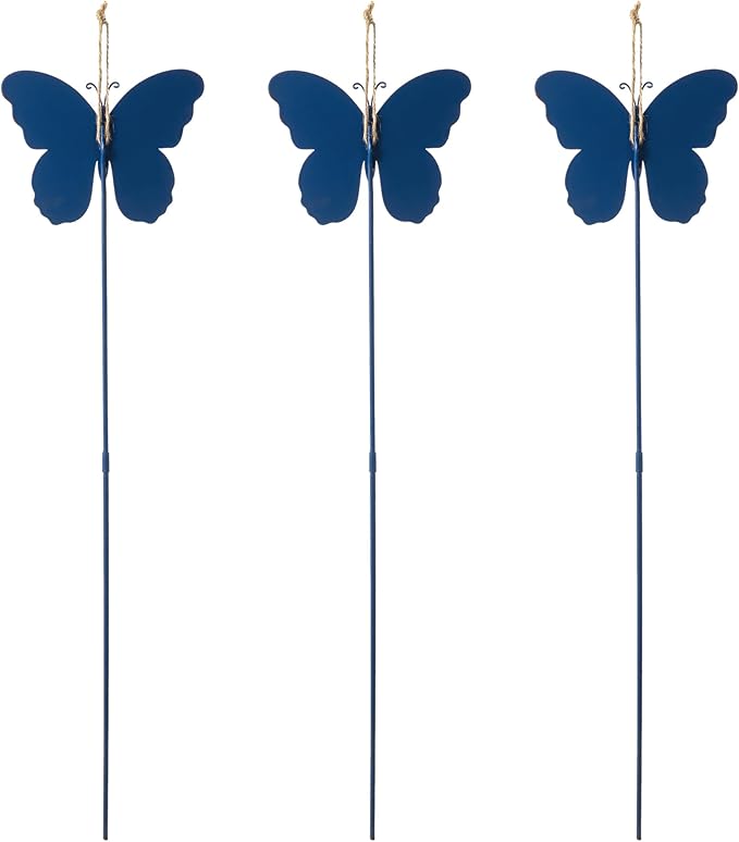 Glitzhome 24" H Patriotic Metal Butterfly Yard Stakes,Set of 3 Butterflies Hanging Ornaments Americana 4th July Garden Yard Signs Independence Day Indoor Outdoor Wall Decorations
