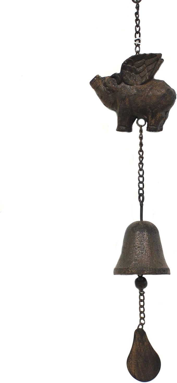 Midwest-CBK Flying Pig With Wings Bell Wind Chime Cast Iron