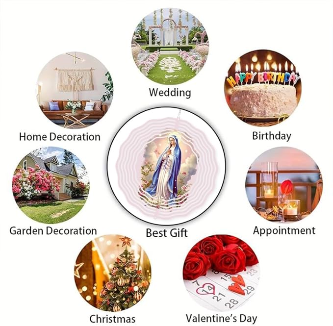 Virgin Mary Prayer Wind Spinner, Metal Wind Spinners Outdoor Indoor,Virgin Mary Hanging Garden Decor for Outside, Stainless Wind Spinners for Yard and Garden 10 inch 3D (25.76X25 CM)
