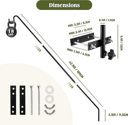 MIXXIDEA Extended Fence Deck Hook Rail Heavy Duty Bird Feeder Hook, Adjustable Plant Bracket for Bird Feeders, Planters, Suet Baskets, Lanterns, Wind Chimes and More