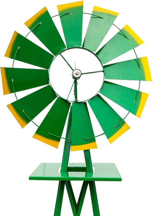 Metal Windmill for Garden Yard Decor, 8ft Tall Windmill Pinwheels Outdoor with Spinning Blades, Weather Vanes Lawn Ornaments, Weather-Resistant, Green