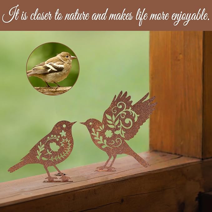 Pigort Metal Birds Fence Decoration,Yard and Garden Decor, Backyard Craft Statue Ornaments - Garden Sculptures and Yard Art
