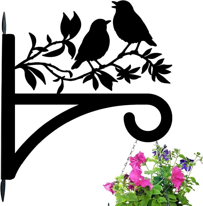 Bird Plant Hanger Iron Plant Brackets 10.6 x 11.3 Inch Black Tree Leaf Animal Silhouette Indoor Outdoor Decorative Basket Wall Mounted Hanging Bracket for Porch Garden Wind Chime Lantern