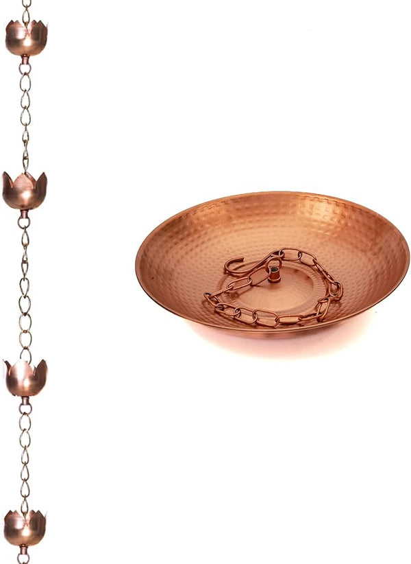 Topadorn Rain Chains Lotus Decor 8.5 Feet Rain Chain with 11 Tulip Shaped Copper Cups, Mental Antique Gold Rain Chain Basin Downspout