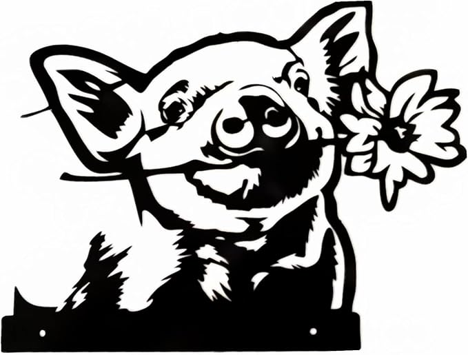 Outdoor Metal Art Funny Peeping Animal Statue Stakes Fence Landscape for Yard Garden Decor Animal Silhouette Ornaments (Pig)