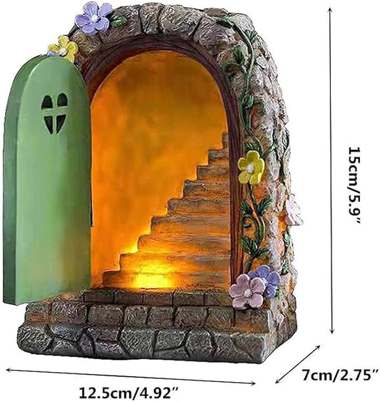 FitBest Fairy Garden Doors Decoration, Solar Miniature Door Sculpture, Outdoor Garden Statue for Tree Yard Lawn Patio Ornament Decoration
