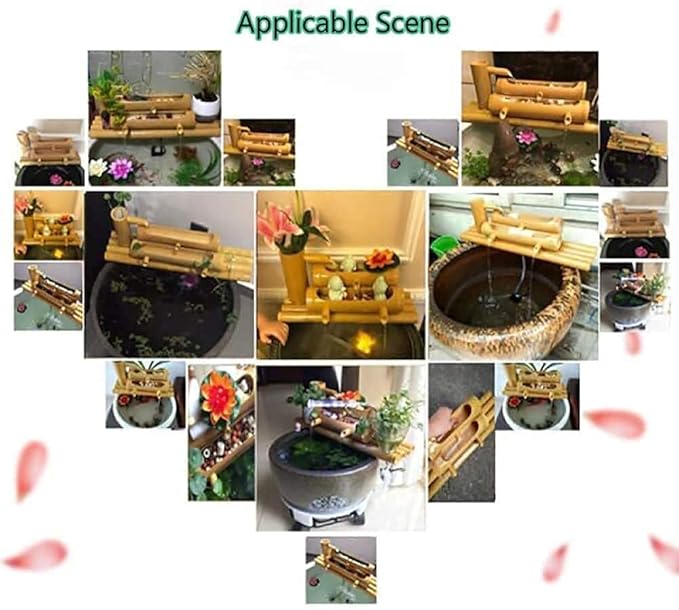 Bamboo Fountain Watergarden Handmade Pump Sculpture Statue Arts and Crafts Ornaments Waterfall Outdoor Japanese Pond Fish Tank Courtyard with Pump,40Cm Ornaments (55Cm)
