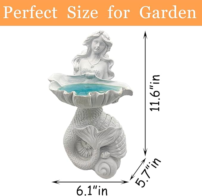 Teaeeno Outdoor Mermaid Decor Garden Statues with Solar Lights,Art Mermaid Figurine,Mermaid Decor for Home,Solar Lawn Ornament,Animal Solar Outdoor (White)