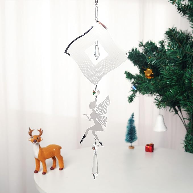 LONGSHENG - SINCE 2001 - Sun Catchers Elf Wind Spinner with Crystal Suncatcher for Hanging Ornaments Decorative Windows Prism Rainbow Maker Home Yard Garden Decor