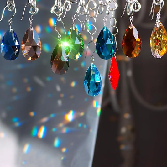10pcs Crystal Suncatcher Prism, 38mm Multicolor Teardrop Crystal Chandelier Replacement Hanging Glass Ornament Pendant Rainbow Maker for Window, Wedding, Party, Home Décor