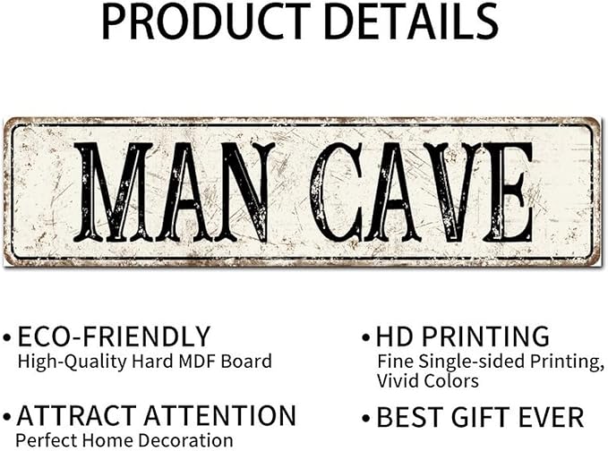 Madcolitote Personalized Man Cave Street Sign Vintage Man Cave Wood Signs Wall Art Rustic Wall Decorations for Living Room Home Decor for Home Man Cave Door Porch Garden Party 6x24in