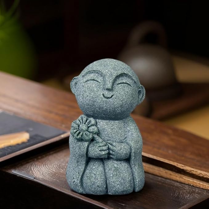 Mini Monk Buddha Statue Sandstone Statues Zen Monk Praying Statue Sculptures for Wealth Good Luck Feng Shui Decor Home Fish Tank Aquarium Garden (Style 5)