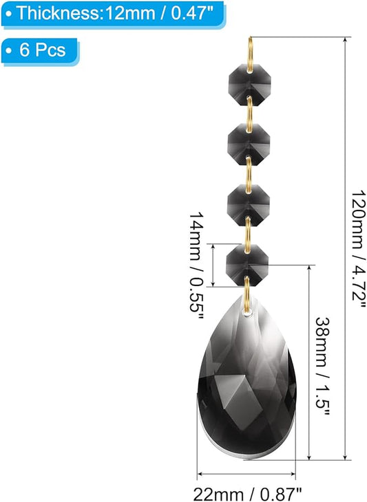 PATIKIL Teardrop Crystal Chandelier Pendants Beads, 6 Pack 120mm Length 38mm Chandelier Prisms Parts Ornaments Hanging Beads for DIY Arts Crafts Decoration, Light Black