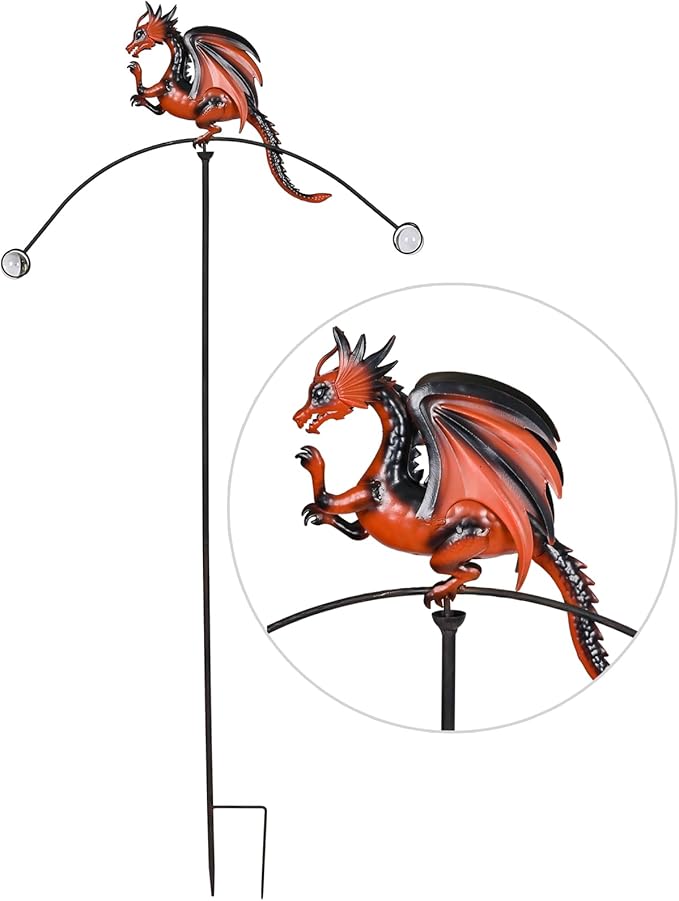 Outdoor Metal Dragon Garden Balancer Yard Art 53" H, Artisam Crafted Decorative Iron Stakes Gifts for Dragon Enthusiast, Animal Balancing Statue for Court Patio Exterior Space Decor