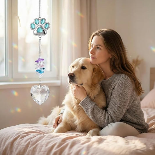 Pet Memorial Gifts for Dogs Cats: Heart Crystal Suncatcher Dog Memorial Gifts Loss of Dog Sympathy Gift Pet Remembrance Gift for Grieving Friends Family Member, Cat Memorial Gifts for Loss of Cat