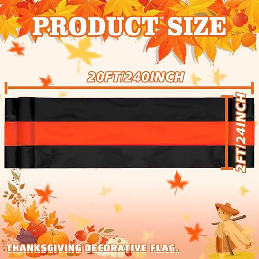 Fall Bunting Thanksgiving Day Décor Autumn Banner Halloween Bunting Flag- 3 Stripe Orange & Black Bunting Flags Trick or Treat Decor Outside Wall Garden Porch Indoor Home - 24" x 240"