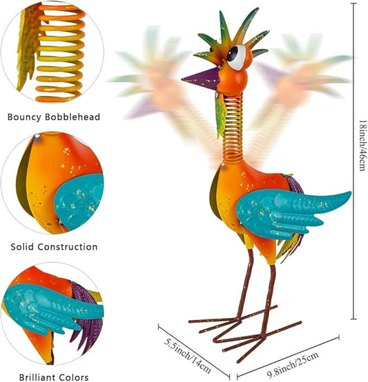 Metal Wacky Rooste Garden Statue, Rooster Decor Yard Statue Decorations Outdoor, Chicken Yard Art for Outside, Patio, Backyrad, Lawn (Orange)