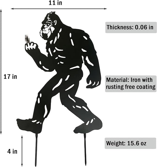 Bigfoot Flip Off Peek Decorative Garden Stake Sasquatch Metal Silhouette Sign Standout Sculpture Decor Outdoor Yard Patio Lawn Big Foot Gifts 17x11.4 in