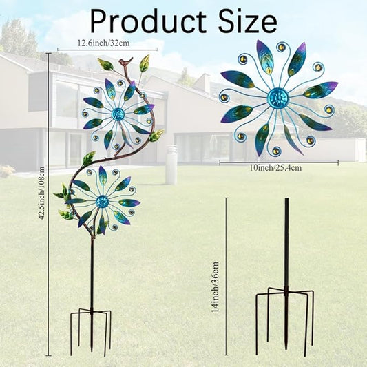 Metal Wind Spinners Outdoor,Yard Art Wind Sculptures & Spinners,Flower Wind Spinners for Yard and Garden,Waterproof Pinwheels & Windmill for Patio Lawn Decor