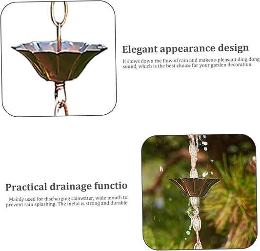 Rain Chain Copper Imitation Rain Chains for Gutters 3.3ft with 5 Cups Japanese Style Decorative Downspout Alternative Easy to Install Style 1