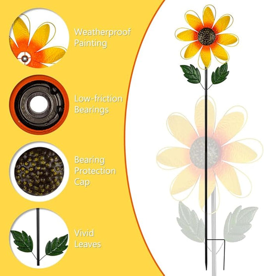 DREAMSOUL 13 Inch Dia Wind Spinner Outdoor, Sunflower Wind Spinner Metal Kinetic Spinner for Garden Yard Art Decor (57 * 13 Inches)
