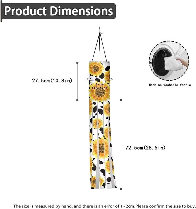 Sunflower Cow Windsocks Outdoor Hanging 2 PC Lightweight Durable Machine Washable Fabric Windsock Flag Front Yard Patio Lawn Garden Party Decor Autumn Thanksgiving Decoration