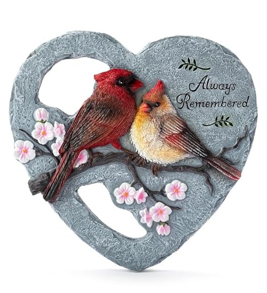 Napco Imports Decorative Home or Garden Cardinal Bird 10 x 10 Inch Memorial Tribute Stepping Stone Grey and Red Always Remembered