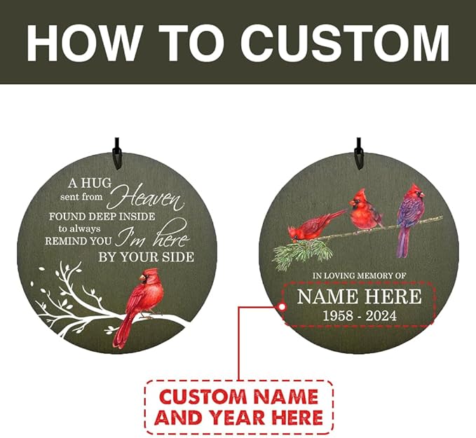 Personalized Memorial Wind Chimes, Cardinal Sympathy Gifts Wind Chimes, 36inch Mourn Wind Chime Deep Tone, for Loss of Loved Dad/Mom, Wind Chime for Condolences/Funeral (Produced in USA)