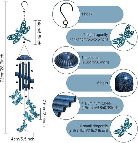 OLYCRAFT Dragonfly Metal Wind Chimes Outdoors Wind Chime Sympathy Memorial Windchime Iron Windchime Memorial Presents Hanging Windbell for Patio Backyard Home Garden Pendant Decoration - 28.7 Inch
