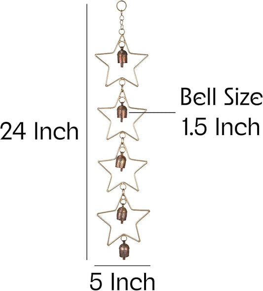 Star Wind Chime Outdoor Hanging – Rustic Metal Yard Decor Accent | Garden Decor for Outside | Windchimes Outdoors Sculpture | Boho Porch Chimes with 5 Bells for Balcony Entryway Meditation Space