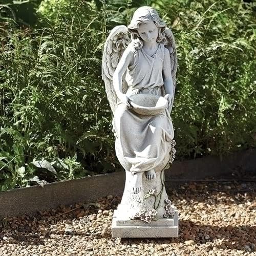 Joseph's Studio by Roman, 21" Solar Angel with Small Bird Feeder Garden Statue, Religious Outdoor Decor