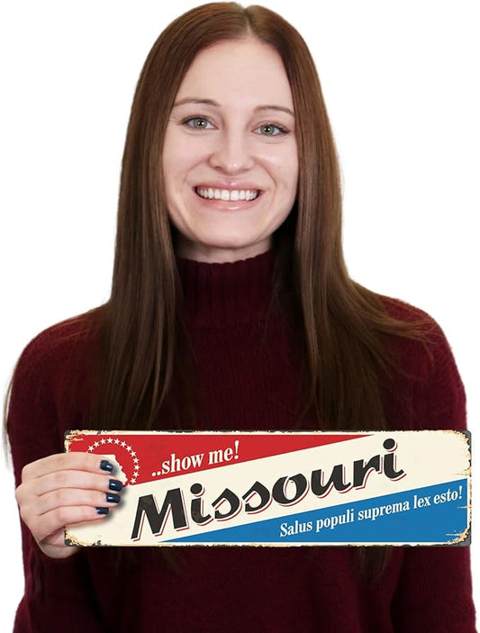 SmartSign 4 x 14 inch Missouri State Vintage Metal Sign “Salus Populi Suprema Lex Esto”, 40 mil Rustproof Aluminum with Clear Overcoat, Retro Wall Décor, Multicolor, Made in USA